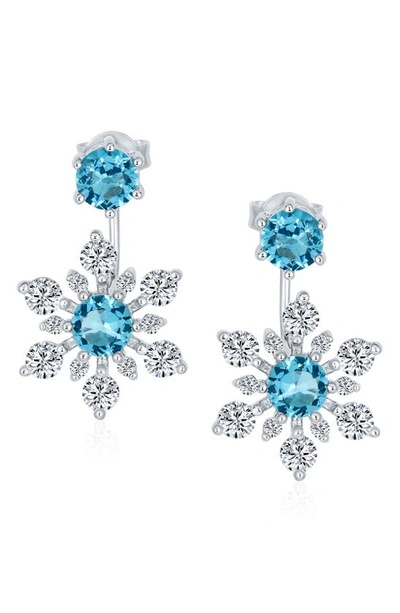 Bling Jewelry Sterling Silver Cz Snowflake Jacket Earrings In Blue