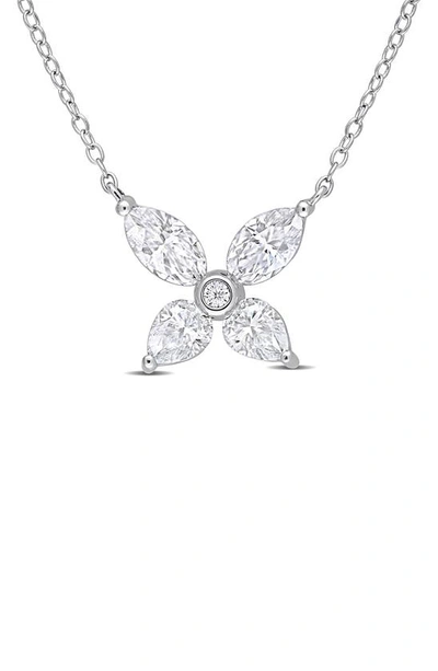 Delmar Sterling Silver Created Moissanite Flower Pendant Necklace