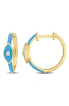 Delmar Sterling Silver Created White Sapphire Evil Eye Hoop Earrings In Blue