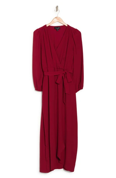 Connected Apparel Faux Wrap Long Sleeve Maxi Dress In Garnet