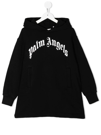 Palm Angels Kids' Gothic Logo-print Hoodie Dress In Black