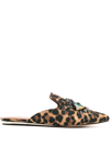Kurt Geiger Olive Leopard-print Eye-embellished Textile Mules In Brown