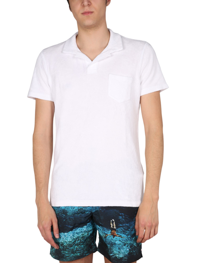 Orlebar Brown Terry Towelling Cotton Polo Shirt In White
