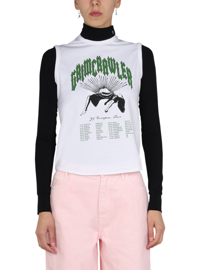 Raf Simons Grimcrawler Print Cotton Sleeveless Top In White