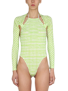 Jacquemus Nodi Cutout Knotted Gingham Jersey Bodysuit In Green