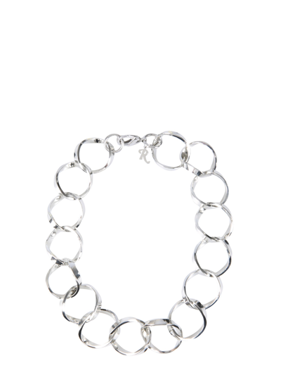 Raf Simons Linked Rings Chain Collar Necklace In Silver