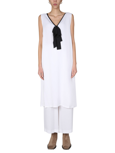 Fabiana Filippi Bow-detail V-neck Long Top In White