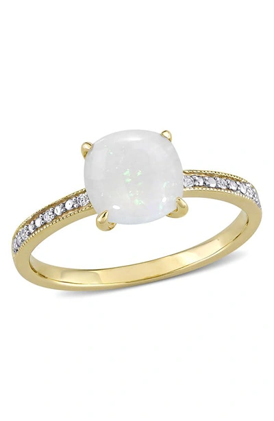 Delmar Sterling Silver Opal & Diamond Ring In White