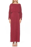 Alexia Admor Jenna Boatneck Shirred Long Sleeve Column Dress In Burgundy