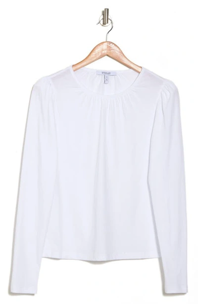 Derek Lam 10 Crosby Kary Puff Shoulder Long Sleeve Cotton Knit Top In White
