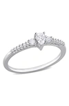 Delmar Sterling Silver Pear Shaped Created White Sapphire Diamond Ring In Silver