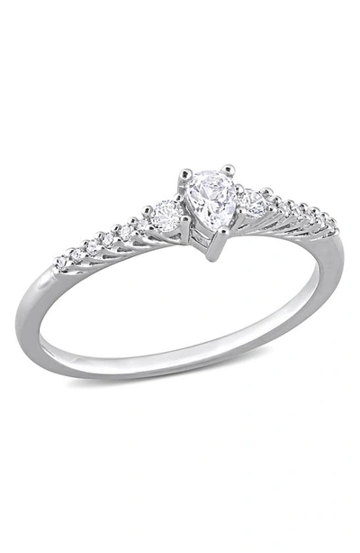 Delmar Sterling Silver Pear Shaped Created White Sapphire Diamond Ring