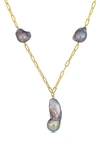 DELMAR 18K YELLOW GOLD PLATED STERLING SILVER 13-15MM GREY CULTURED FRESHWATER PEARL NECKLACE