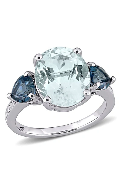 Delmar Sterling Silver Ice Aquamarine Diamond Ring In Blue