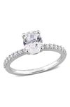 Delmar 10k White Gold Plated Sterling Silver Oval Shape Created White Sapphire Ring In Silver