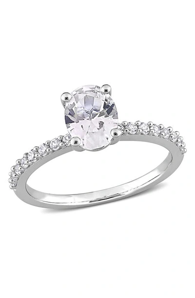 Delmar 10k White Gold Plated Sterling Silver Oval Shape Created White Sapphire Ring
