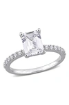 Delmar 10k White Gold Plated Sterling Silver Emerald Cut Created White Sapphire Ring In Silver
