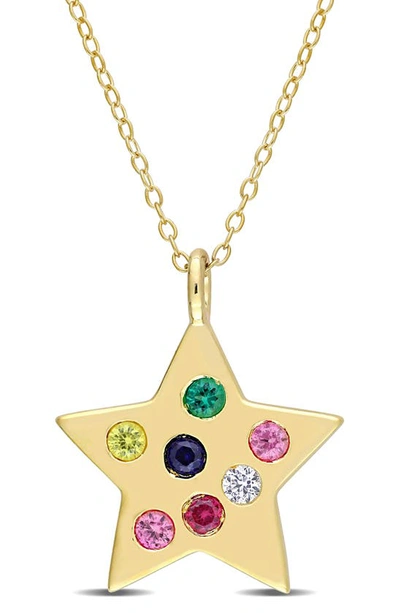 Delmar 10k Yellow Gold Plated Sterling Silver Multi Color Gemstone Star Pendant Necklace