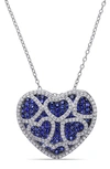 Delmar Sterling Silver Created Blue Sapphire & Created White Sapphire Heart Pendant Necklace In Blue