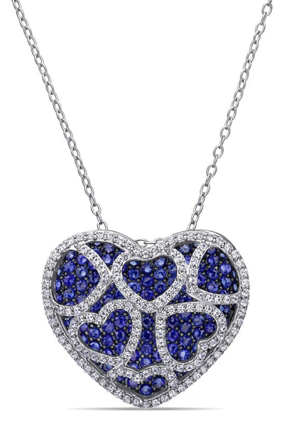 Delmar Sterling Silver Created Blue Sapphire & Created White Sapphire Heart Pendant Necklace