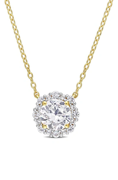 Delmar Gold Plated Created White Sapphire Necklace In Yellow