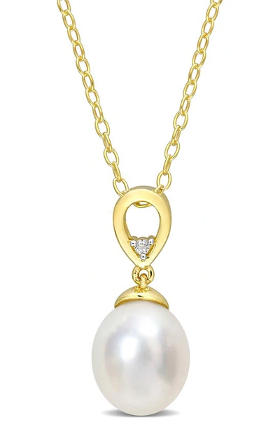 Delmar Sterling Silver, White Topaz, & 8-9mm South Sea Cultured Freshwater Pearl Pendant Necklace