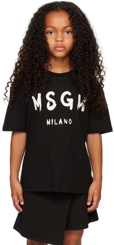 Msgm Black T-shirt For Kids With Black Logo