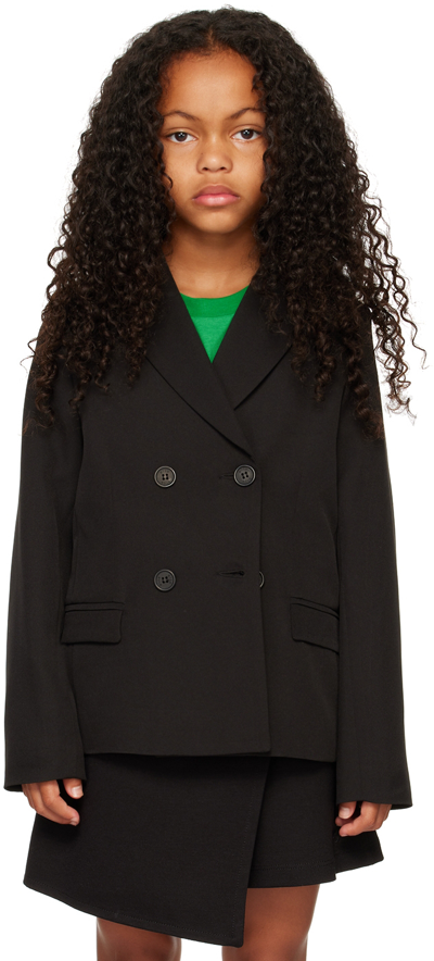 Msgm Kids Black Double-breasted Blazer In 110 Nero