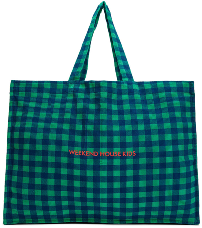 Weekend House. Kids Green & Blue Check Tote In Green Bluelue