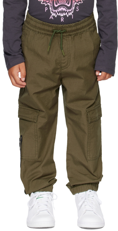 Kenzo Kids Khaki Embroidered Patch Cargo Pants In 655 - Kakifonce