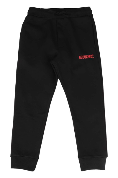 Dsquared2 Kids Logo Printed Straight Leg Trousers In Black