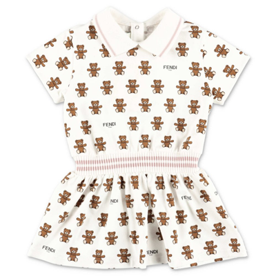 Fendi Babies' Cotton Dress With Allover Teddy Print In Multicolor