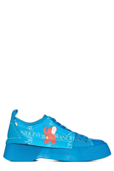 Jw Anderson Print Leather And Canvas Sneakers In Blue
