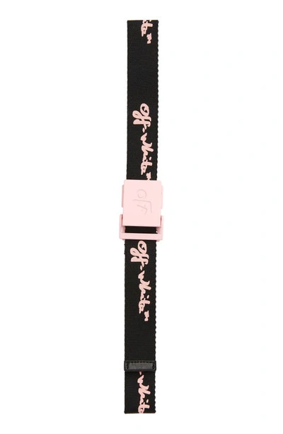 Off-white Kids' Script Logo-print Buckled Belt In Black Pink