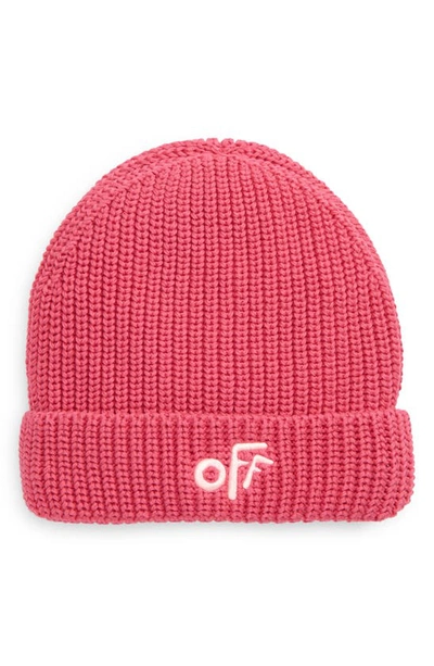 Off-white Kids' Rounded Off Embroidered Cotton Beanie In Pink