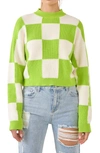 Grey Lab Checkerboard Cotton Blend Crewneck Sweater In Green/ White