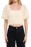Endless Rose Puff Sleeve Mesh Crop Top In Cream