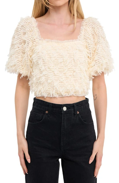 Endless Rose Puff Sleeve Mesh Crop Top In Cream
