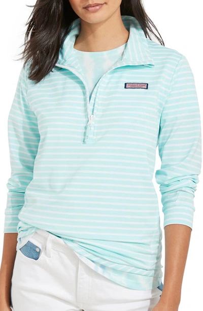 Vineyard Vines Microstripe Sankaty Half Zip Shep Shirt In Crystal Blue/ White