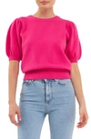 English Factory Puff Sleeve Sweater In Fuchsia