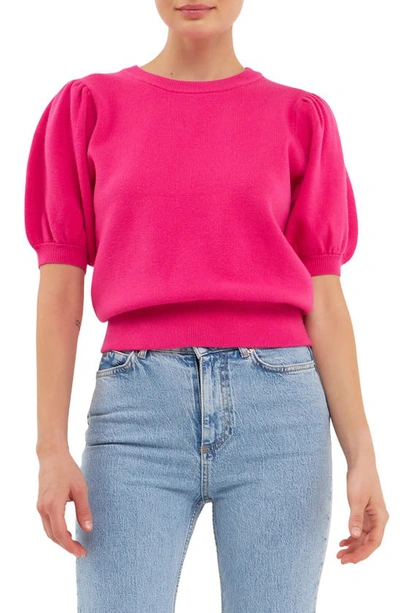 English Factory Puff Sleeve Sweater In Fuchsia