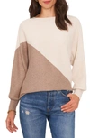 Vince Camuto Asymmetric Colorblock Cotton Blend Sweater In Maltedtaupe