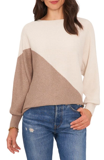 Vince Camuto Asymmetric Colorblock Cotton Blend Sweater In Maltedtaupe