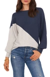 Vince Camuto Asymmetric Colorblock Cotton Blend Sweater In Steel Blue