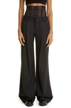 MONSE CORSET WAIST STRETCH WOOL GABARDINE WIDE LEG PANTS