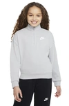 Nike Kids' Club Fleece Half Zip Sweatshirt In Light Smoke Grey/ White