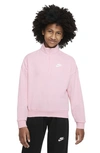 Nike Kids' Club Fleece Half Zip Sweatshirt In Medium Soft Pink/ White