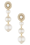Ettika Triple Imitation Pearl Drop Earrings In Gold