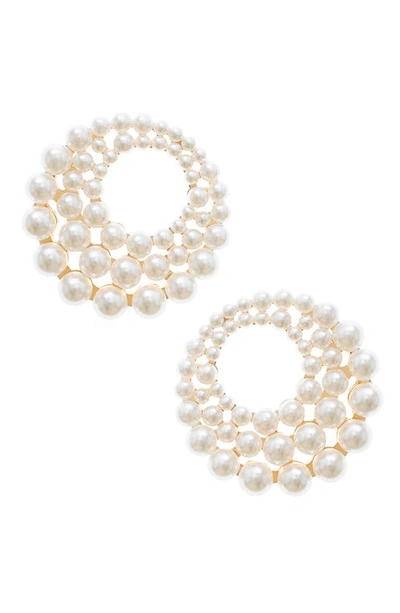 Ettika Blushing Pearl 18k Gold Plated Earrings In Yellow