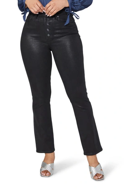 Paige Flaunt Accent Curvy Exposed Button Straight Leg Jeans In Black
